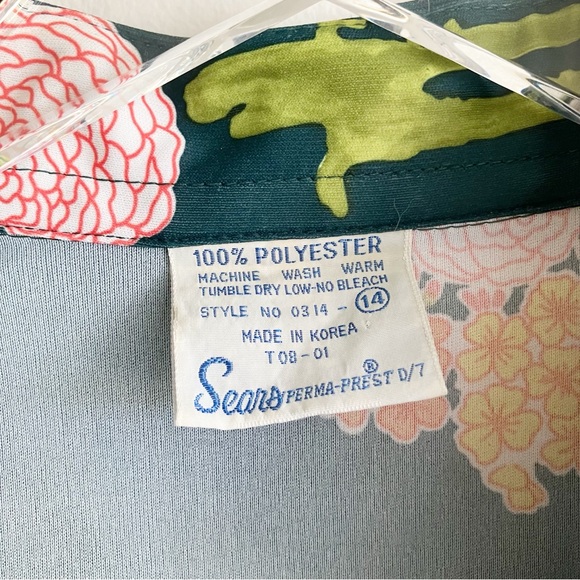 PLS READ VTG Sears Womens Small Polyester Blouse Green Floral Print Long Sleeve - Picture 3 of 7